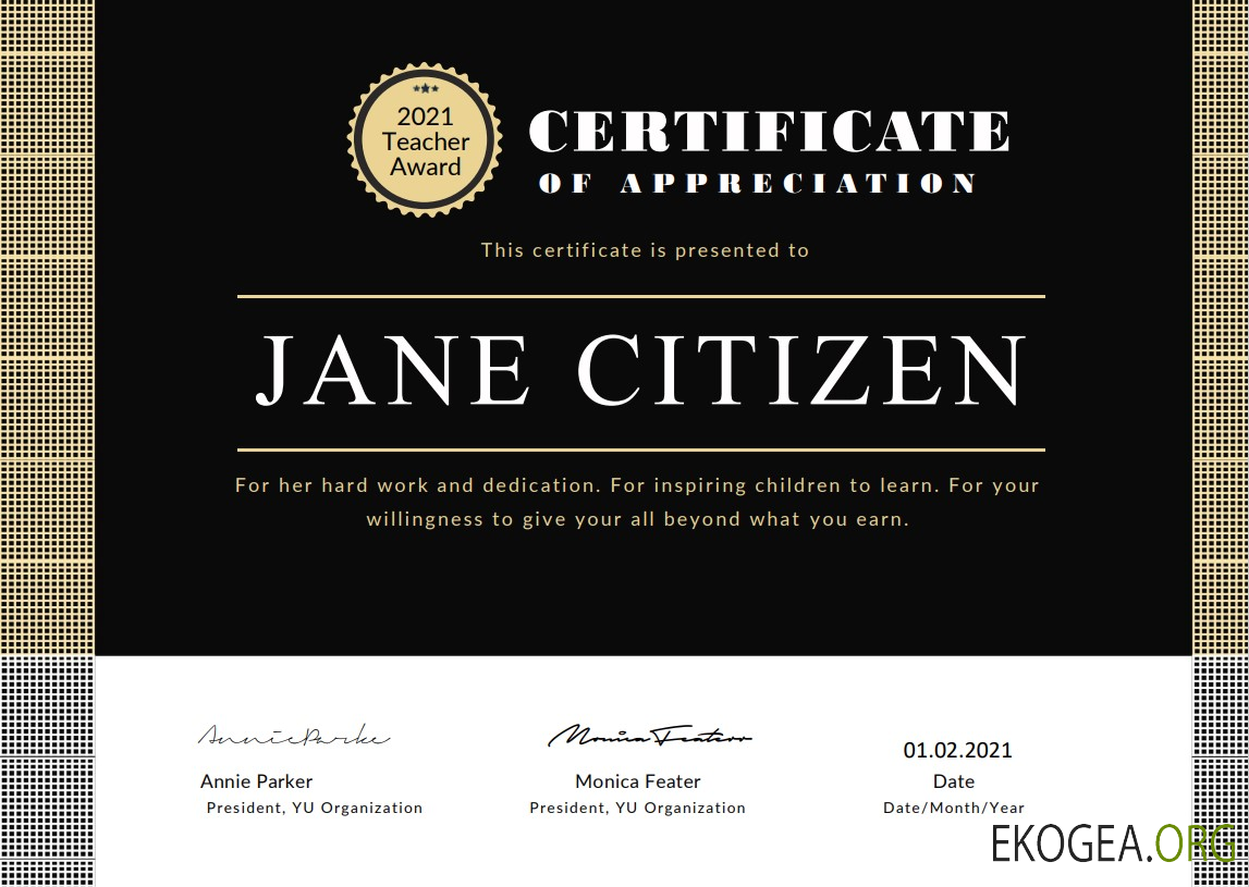 Certificat d'appréciation des enseignants des États Unis